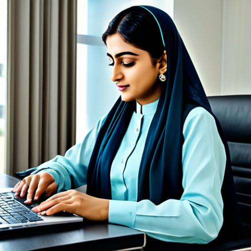 Home 10 **
"A professional businesswoman in a modest shalwar kameez, working on a laptop in a bright, modern office in Karachi, fully clothed, appropriate attire, safe for work, perfect anatomy, natural pose, professional digital art, high quality"
**